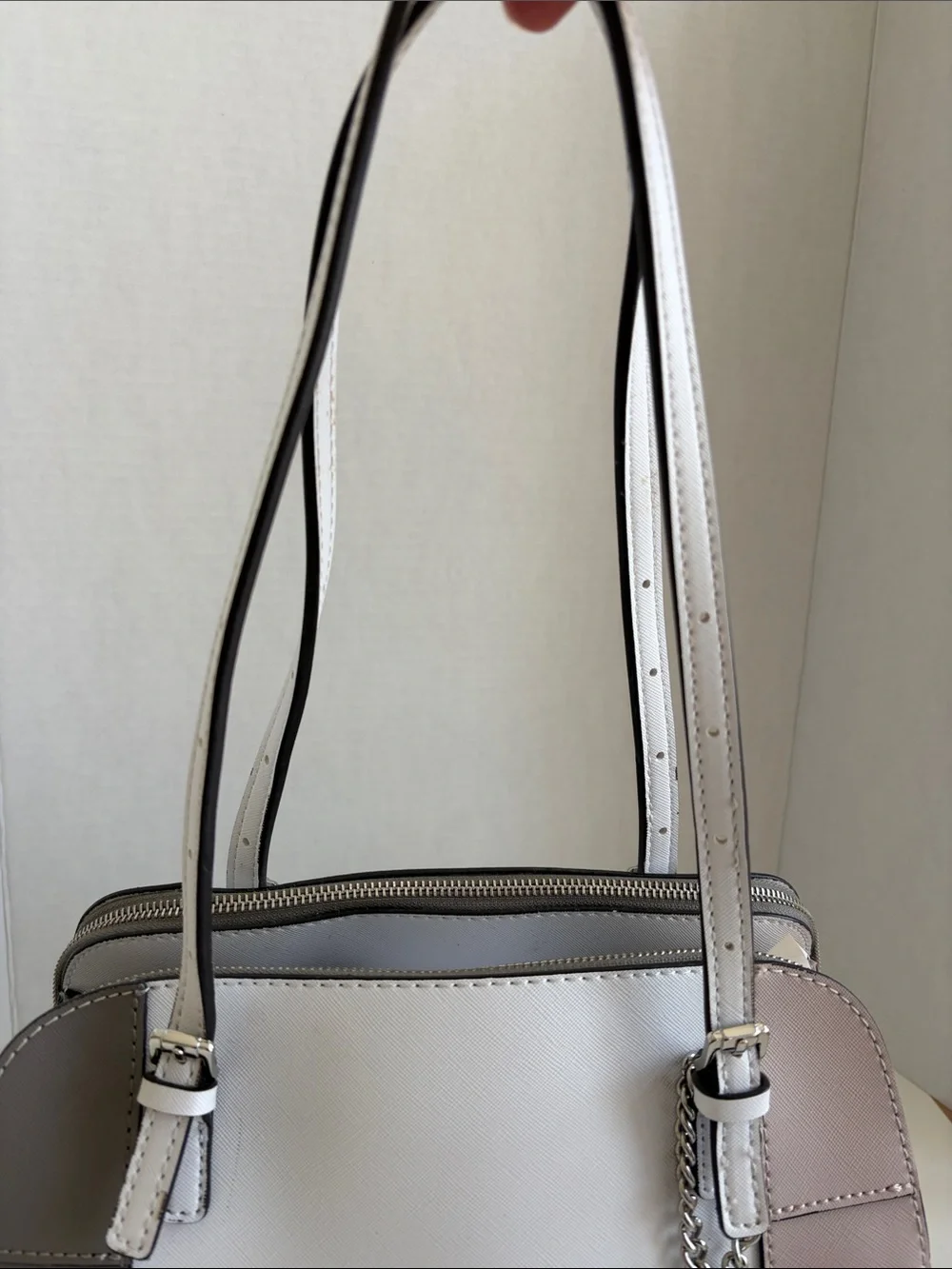 Guess Colorblock Dome Satchel — White, Gray & Blush